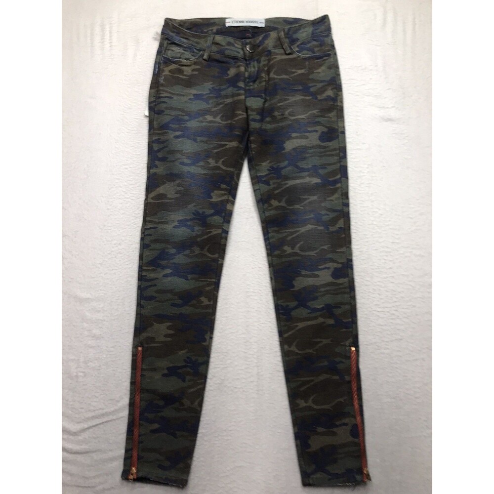 NWT ETIENNE MARCEL Skinny Ankle Jean Women 28x28 Green Camo Zip Cuff EM7025